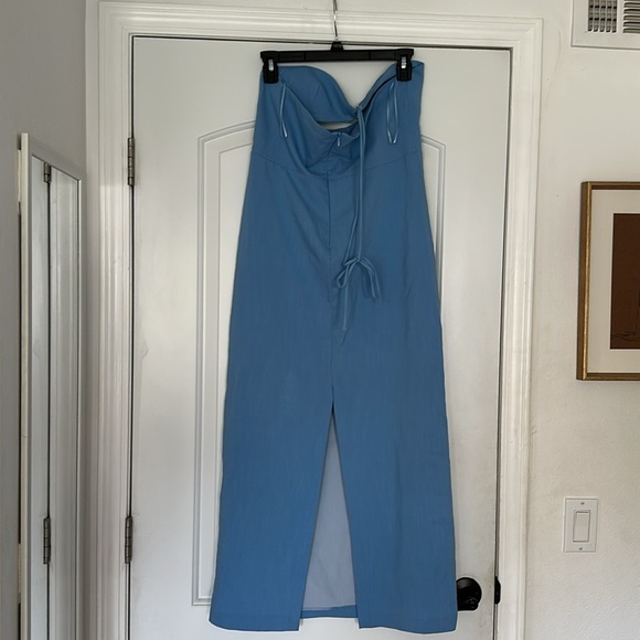 Zara Blogger Favorite Blue Cut-out Halter Top Bodycon Midi Dress Sz L - Picture 9 of 13